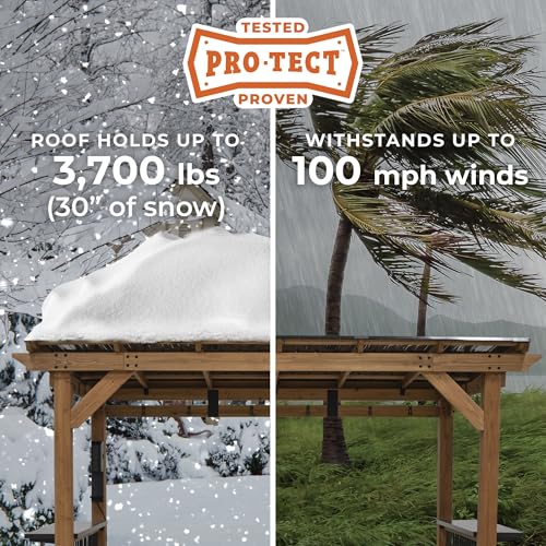 Backyard Discovery Saxony XL 12' x 6' Cedar Wood BBQ Grill Gazebo Pavilion with Hardtop Galvanized Steel Roof, Bar Tops, Powerport, Snow Support, Wind Resistance, Cook Station for Outdoor Patio, Deck - image 4