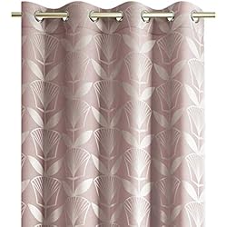 Cortinas Estampadas Flores AmeliaHome Cortina de 140 x 250 cm, con Ojales metálicos, diseño de Flores, Color Rosa