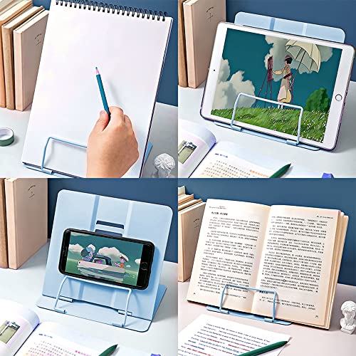 Geoyien Buchständer, Leseständer, Buchständer kinder, Multifunktionales Metall-Lesegestell, verstellbarer Winkel, richtige Sitzhaltung und weniger Ermüdung, für Büro Schule Bibliothek Zuhause (Blau)