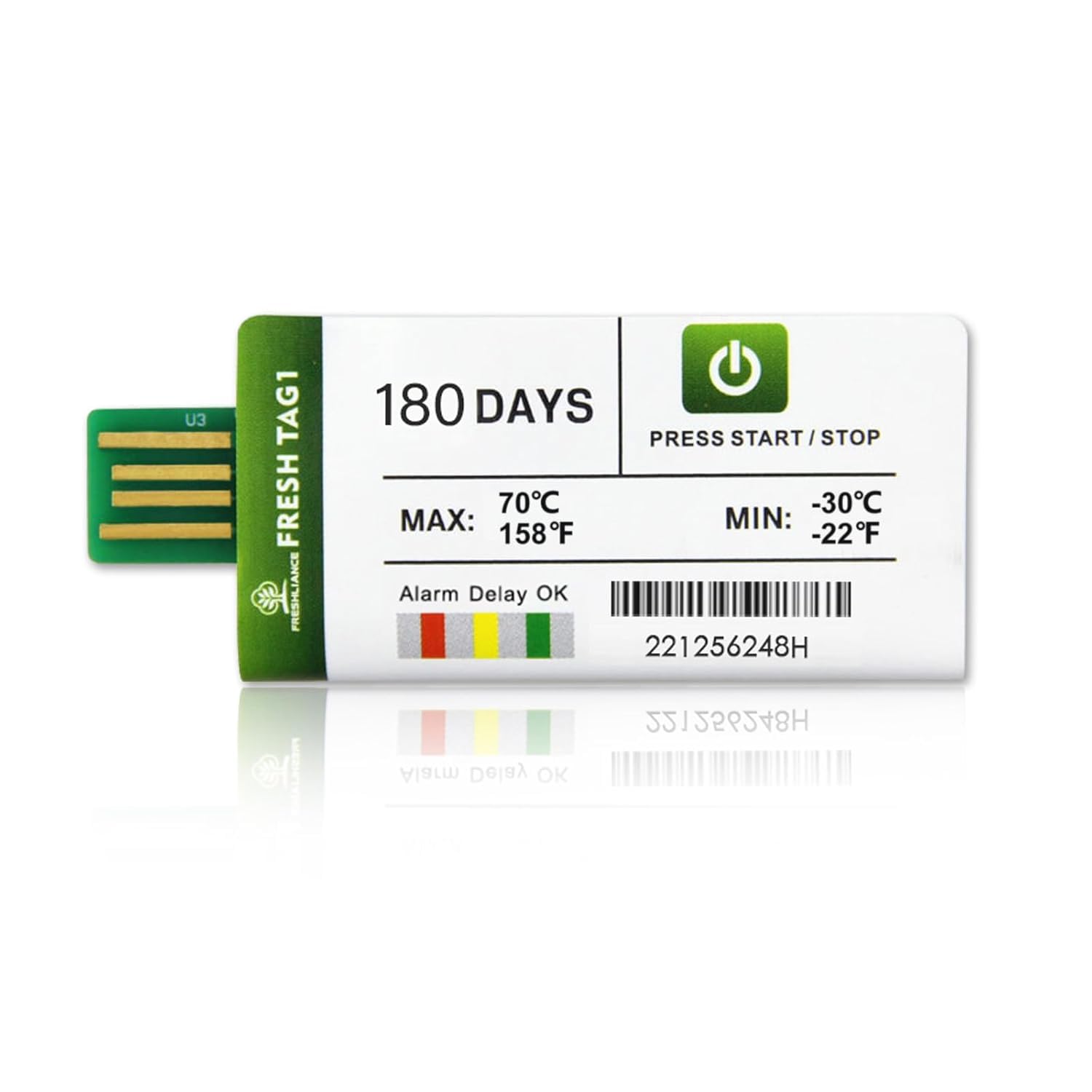 Freshliance Registrador de datos de temperatura USB con 30000 lecturas, Registrador de temperatura desechable con informes PDF CSV, Cubierta de alta precisión 180 días 1 paquete, Fresh Tag 1