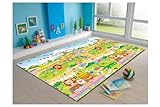 MyLine Baby Play Mat, Foam Floor Gym Rug, Non-Toxic, Non-Slip, Reversible, Waterproof, Great for Children, Toddler and Infant (Super Large, 78.7''x70.9''), Animal School/Train ABC
