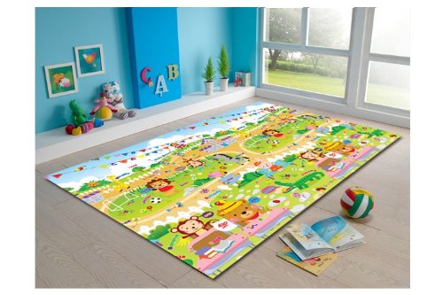 MyLine Baby Play Mat, Foam Floor Gym Rug, Non-Toxic, Non-Slip, Reversible, Waterproof, Great for Children, Toddler and Infant (Super Large, 78.7''x70.9''), Animal School/Train ABC