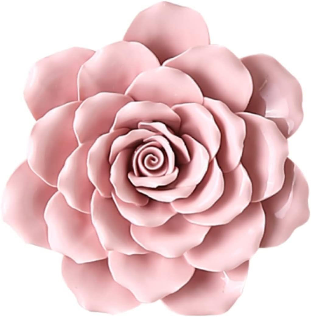 Fleur en céramique rose faite main : sculpture 3D élégante et artisanale pour art mural