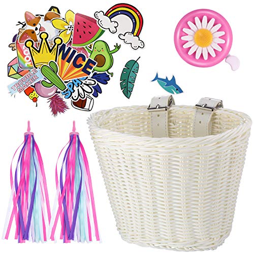 Panier de Vélo Enfants Guidon Osier Filles Kit Accessoires Cloche