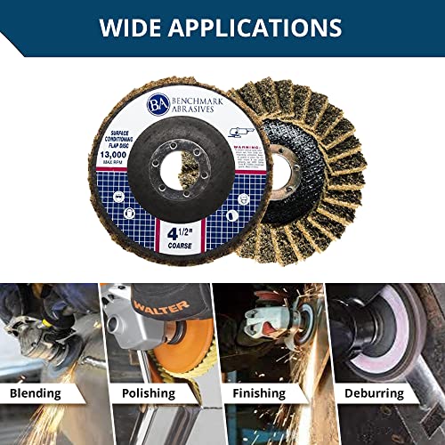 Benchmark Abrasives 4-1/2" Type 27 Surface Conditioning Angle Grinder Flap Discs For Blending, Grinding, Sanding, Polishing, 7/8" Arbor (5 Pack) - Coarse Grit #TOP3