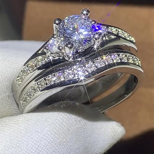 Luxury 2-Pc Set Rings Women for Engagement Fashion Gorgeous Cubic Zirconia Jewelry