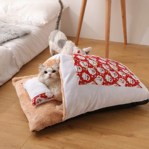 POPETPOP Cama de Gato de Pelúcia Animal de Estimação Casa de Caverna Condomá­nio Inverno Gato Cuddle
