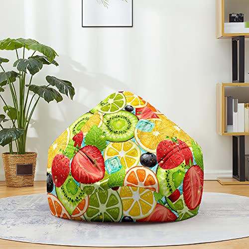 Fasbuy 3D Fruta Puff Gigante con Asa, Sin Relleno, XXL Puff Gamer, Salon Bean Bag para Adultos/Juvenil/Niños, Exteriores y Interiores (Fiesta de Frutas,80x90cm)