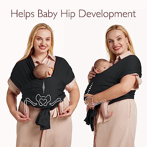 momcozy adjustable buckle baby wrap carrier cooling air-mesh easy to wear baby carrier sling baby carriers newborn to toddler 8-35lbs suit for waist 30-47inch regular black