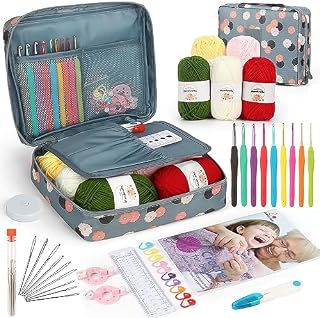Aeelike Crochet Kits for Adults, Crochet Kits for Beginners Children, 40 PCS Crochet Kit with Yarn & Instructions, Ergonomic Crochet Hooks Set Accessories and Storage Bag, Kids Crochet Starter Kit