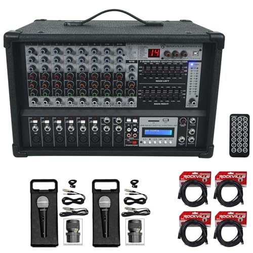 Rockville RPM109 4800w 12-Ch. Powered Pro Mixing Amplifier, 7 Band EQ, FX, USB