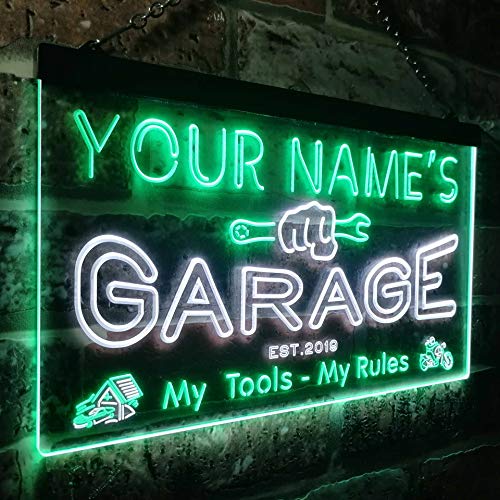 Advpro Personalized Your Name Est Year Theme Garage Man Cave Deco Dual Color Led Neon Sign White & Green 16" X 12" St6S43-Pp1-Tm-Wg #TOP2