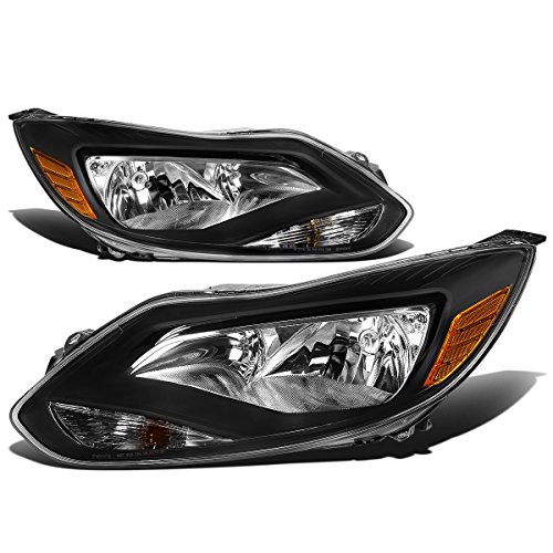 Pair of Black Housing Amber Corner Headlights Assembly Lamps Compatible with Ford Focus 3rd Gen 12-14