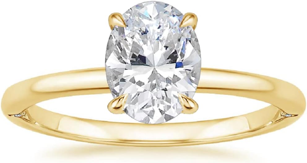 10K Solid Yellow Gold Handmade Engagement Rings 2 CT Oval Cut Moissanite Diamond Solitaire Wedding/Bridal Ring Set for Women/Her Propose Rings