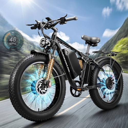 Peak 6000W 52V 34AH Battery Dual Motor Ebike, 42-46MPH 24 Inch Full Suspension Electric Bike for Adults, 95-105 Miles Long Range with Hydraulic Disc Brake Electric Bicycles Fat Tire E Bike Mountain