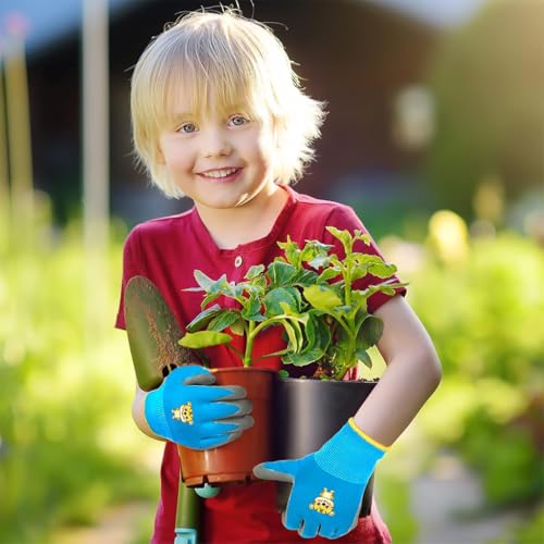 Image of HASTHIP 3Pairs Kids Gardening Rubber Gloves, Ages 5-9, Outdoor Play