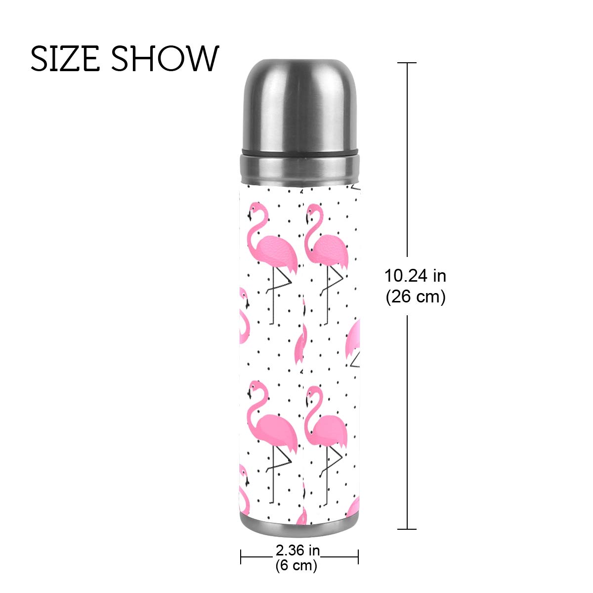 Taza de viaje de acero inoxidable con aislamiento al vacío, doble pared, a prueba de fugas, diseño de flamencos, estampado personalizado de lunares, termo envuelto en piel auténtica, 500 ml
