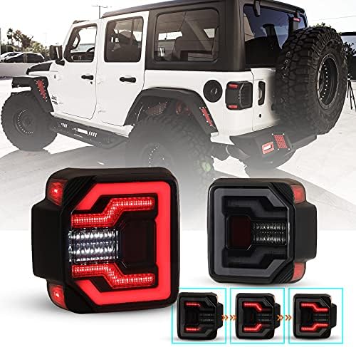 WOLFSTORM LED Tail Lights Fit for 2018 2019 2020 2021 2022 2023 Jeep Wrangler JL,Sequential Turn Lights Design, 2018-2023 Jeep Wrangler JL LED Tail Light Assembly,1 Pair(Smoked Lens)
