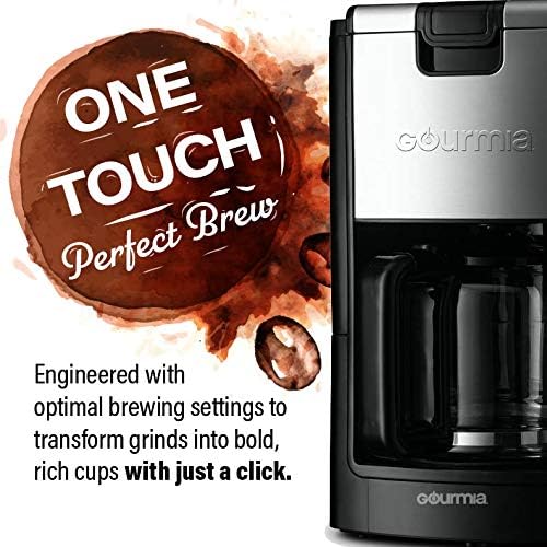 Gourmia GCM1835 10-Cup Automatic Drip Coffee Maker with Extra-Large 40-Ounce Reservoir -One-Touch Brewing - Glass Carafe - Stainless Steel Accents - Reusable Filter - 900 Watts