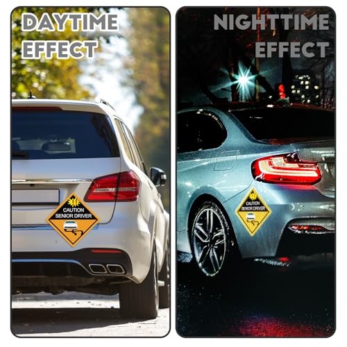 Image of Chunful 4 Pcs Funny Prank Caution Senior Driver Car Magnet Sign Gag Gifts Over The Hill Elderly Driver Magnet for Car Bumper Sticker 50th Grandma and Grandpa Birthday Gift Supply(Reflective)