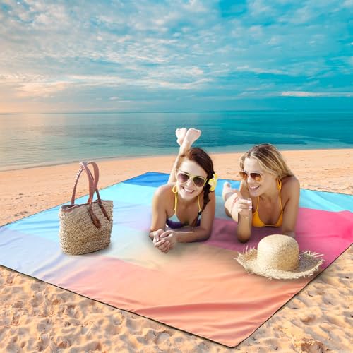 Image of WIWIGO Beach Blanket Waterproof Sandproof Beach Mat 79 inch X 83 inch /10'x9'for 2-8 Adults Quick Drying Outdoor Picnic Mat Beach Accessories for Travel, Camping, Hiking