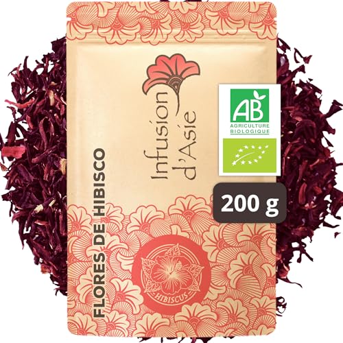 Khla - Flores de Hibisco Bio 200 g - Infusión - Té Hidratación & Digestión - Enteras y Secas - Caliente o Fría - Formato a Granel - Floral & Aromática - Antioxidantes - Origen Egipto