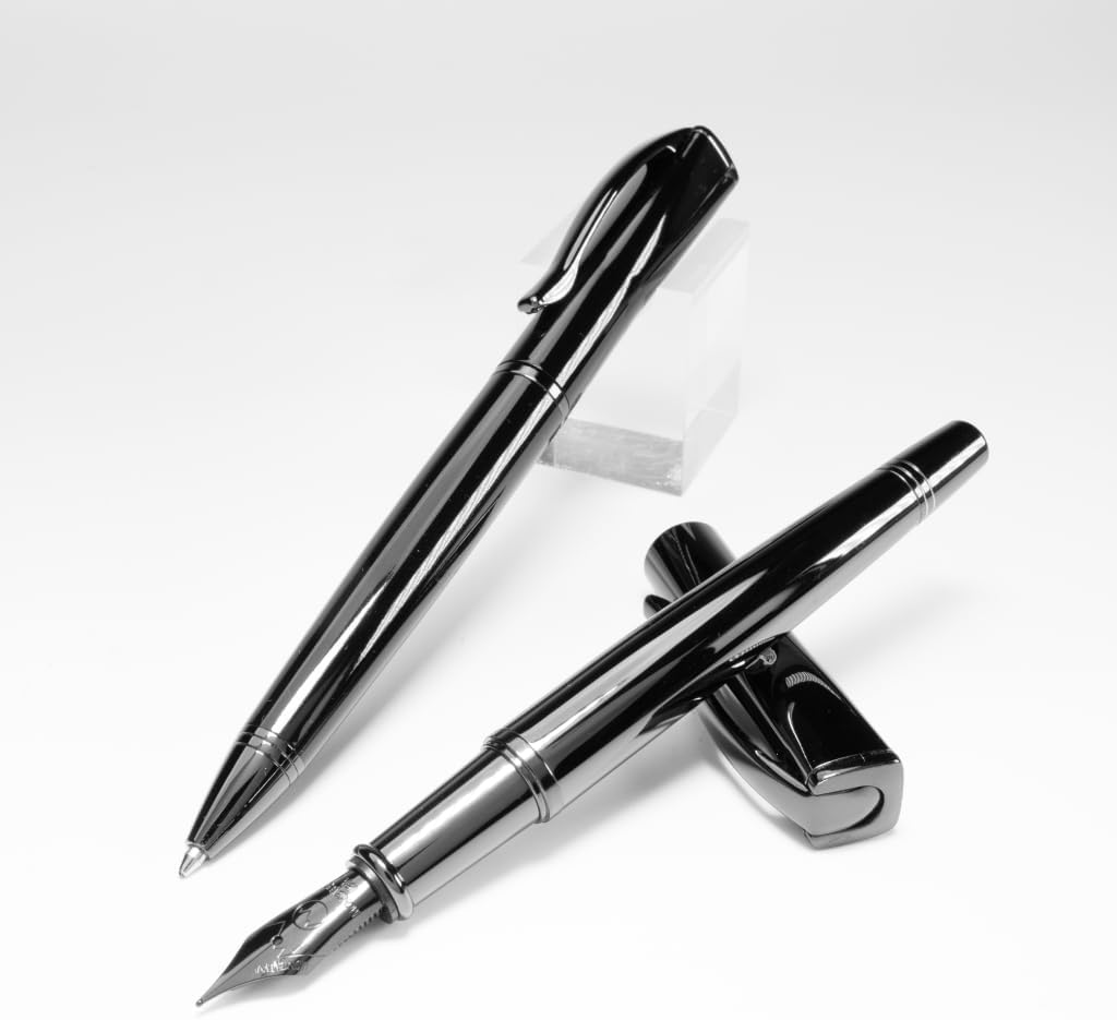 Monteverde USA Impressa Ballpoint + Fountain Gift Set (Black) Fine Nib + Bottled Ink - Premium Pen for Men & Women – Perfect for Office, Business, School, Gifts, Journaling, Autographs