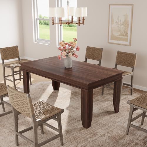 Image of GarveeHome Farmhouse Dining Table for 4-6 People, 63 in Long Kitchen Tables with Wooden Sturdy Frame, 5 ft Large Rectangular Dinner Table for Dining Room, Kitchen, Black, Brown Non-extendable