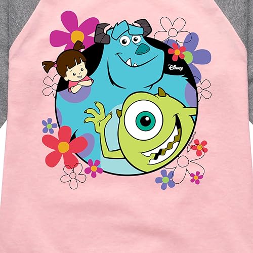 Disney Monsters Inc. - Floral Group - Toddler & Youth Girls Raglan Graphic T-Shirt3