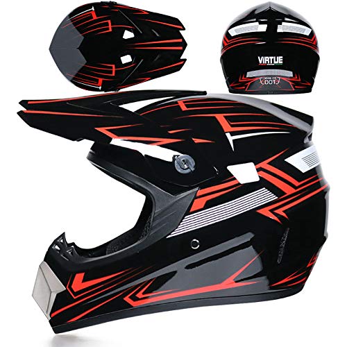 Casco de motocross, casco de motocross, color negro mate, casco de motocross, con visera, casco completo, casco MTB, casco quad, casco de cruz, rojo y L Cover