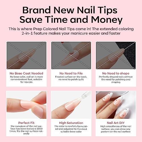 Modelone Press On Nails Light Pink Almond Netural Gel X Nail Tips 2 in 1 Designed with Tip Primer Base X Coat Elegant Nail 240pcs 12 sizes Nail Tips for Nail Extensions Nail Art