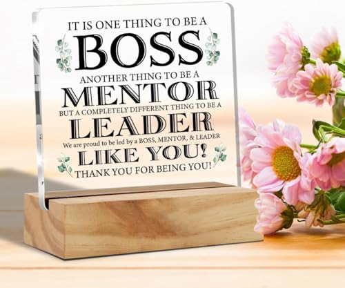 Image of Bs amor Appreciation Boss Gifts for Men Women, Awesome Boss Desk Decor Acrylic Desk Plaque Sign with Wood Stand Home Office Desk Sign 5x4 Inches