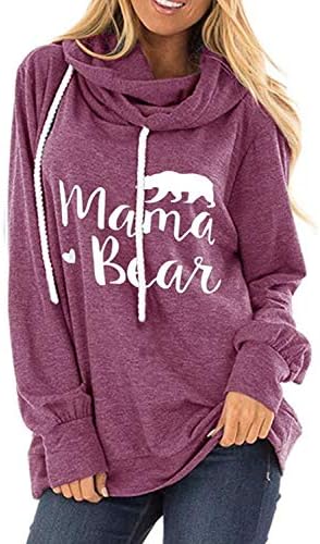 Women's Mama Bear Shirt Loose Fall Long Sleeve Cowl Neck Tunic Tops Shirts XL Wine Red