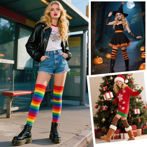 Image of Zando Womens Thigh High Socks Over The Knee Tube Leg Warmers Stocking Cotton Cosplay Long Solid Leggings Sock