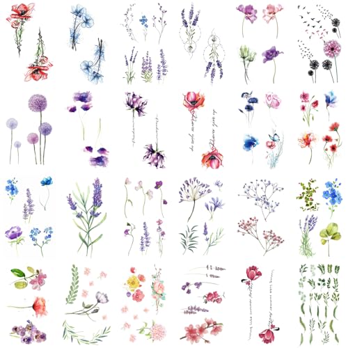 Generic Weetuu 24 Sheets Small Floral Temporary Tattoo For Women Fake Body Art Long Lasting Hand Stickers cover