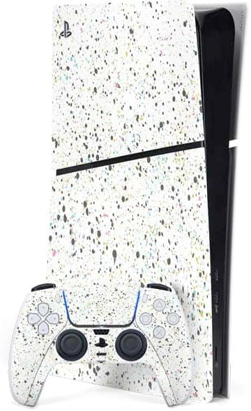 Skinit Decal Gaming Skin Compatible with PS5 Slim Digital Edition Bundle - White Terrazzo Design