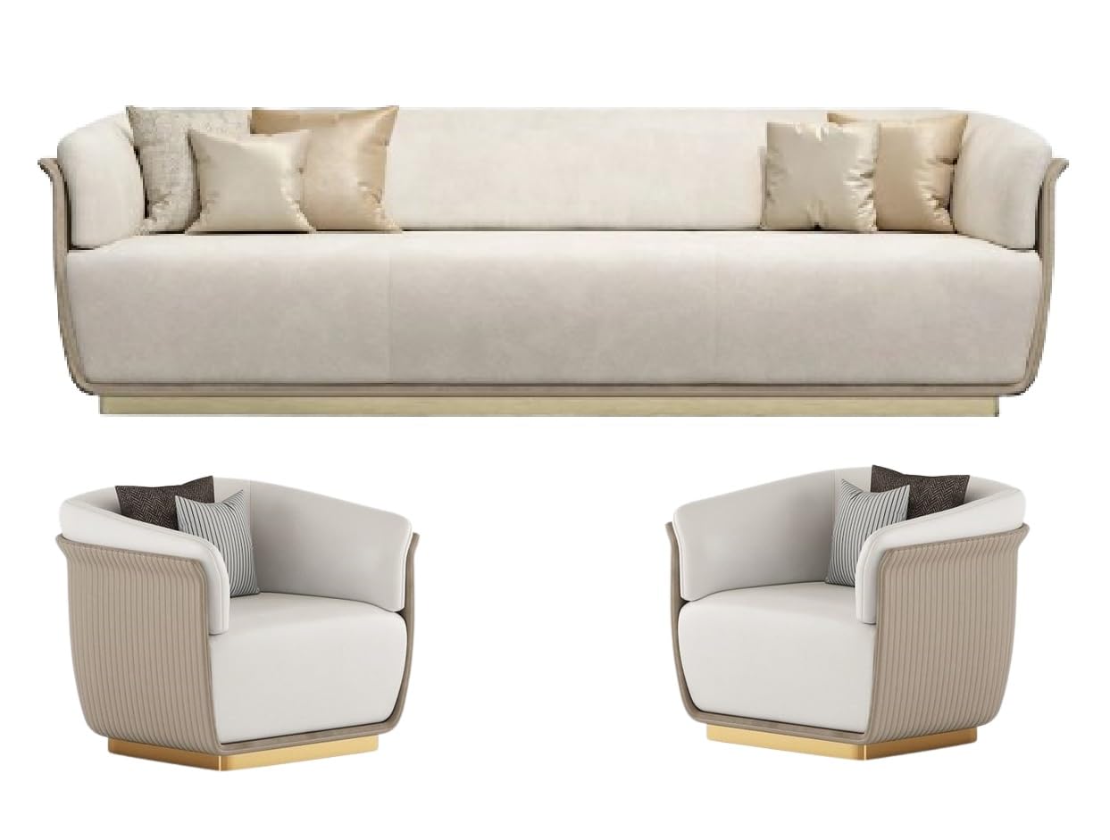 T&T Co. True Innovations by Mezzoz Collection Sofa Set Solid Wood Frame Single Sofa Chair for Small Apartments, Living Room or Bedroom (3 + 1 + 1)