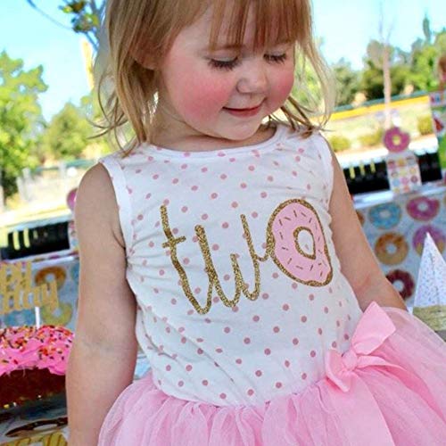 Newborn Baby Girls Pink Striped Tutu Dress First Birthday Skirt Outfits Casual Donut Print Girls Clothes Headband 2Pcs Set (Two Sleeveless, 2-3T) #TOP1