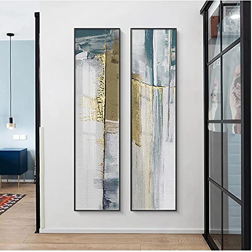 Peinture sur toile motif pierres vertes pour habiller un mur vide grand format vertical 2pcs