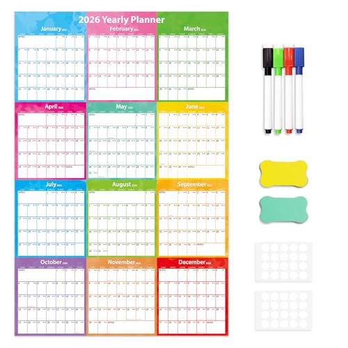 2026 Dry Erase Calendar - Yearly Wall Calendar 2026, Vertical 2-Side 2026-2027 Wall Calendar 12 Month Annual Yearly Planner for Office Wall Home, Jan 2026 - Dec 2027, 34.6