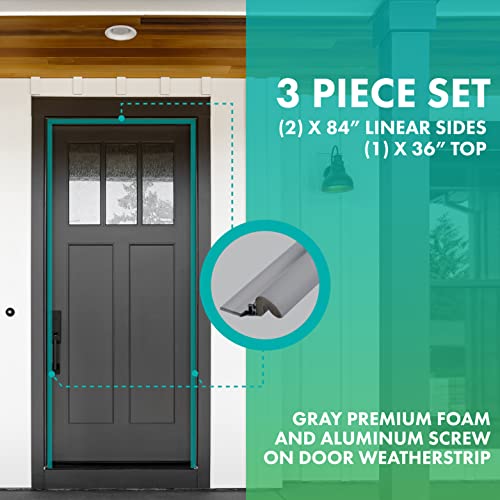 Simply Conserve Premium Screw-On Set Door Weatherstripping With Aluminum Carrier And Foam Gasket In Gray Kc600G-84 | Door Draft Stopper For Sides And Top | Foam Weather Stripping Door Seal #TOP4