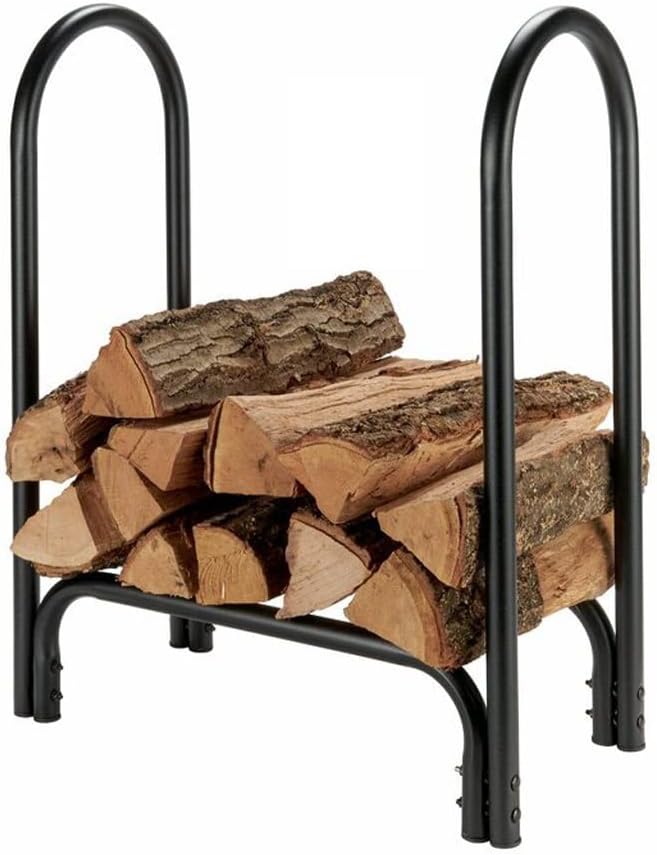 Black Fireplace Tools Set with Iron Finish Heavy Duty Firewood Rack for Home Flooring Storage,Black-S