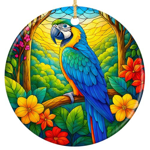 Rigufu Parrot Christmas Ornament 2026 Stained Glass Style Macaw Bird Gift