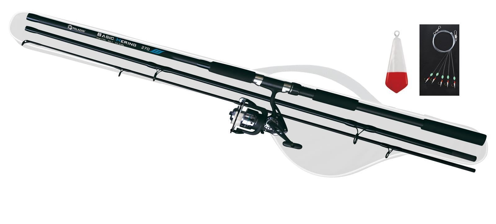 Paladin Heringscombo 2,70m / 20-80g + Angelrolle Set mit Schnur Köder Haken