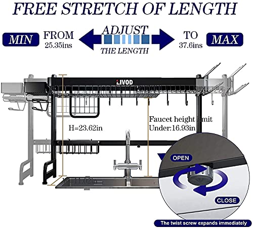 LIVOD Over The Sink Dish Drainer Drying Rack,Large Over Sink Dish Drying Rack,3 Tier Dish Rack Over Sink Counter with Storage Baskets,Above Sink Dryer Racks with Adjustable (Black, 2 Tier B) - Image 4
