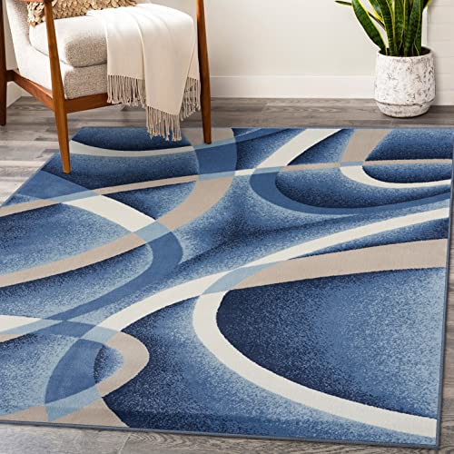 2305 Geometric Abstract Blue 8x10 Area Rugs for Living Room