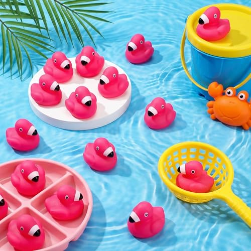 Image of Goaste 50 Pieces Flamingo Rubber Ducks Bulk, Pink Flamingo Bath Toys, Cute Floating Squeaky Bathtub Ducks for Baby Shower, Birthday Party, Cake Decoration, Classroom Prizes