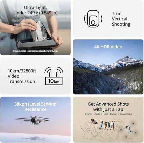 Image of DJI Mini 3 (DJI RC), Lightweight 3x Mechanical Gimbal Drones with Camera for Adults 4K.Carrying Case, Landing Pad, Anti-Collision Light, Lanyard, Screen Protector