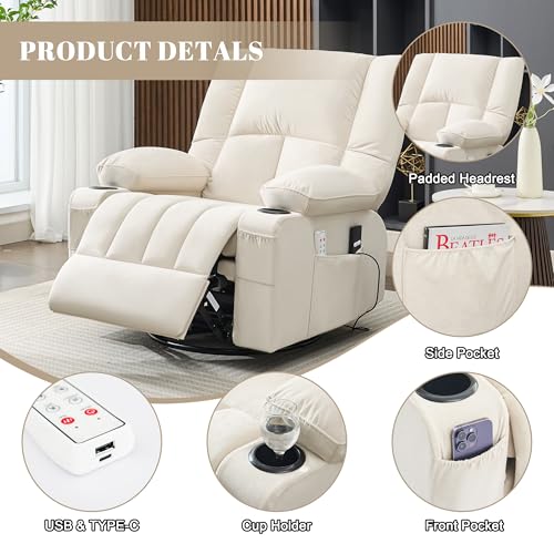 Sillón reclinable eléctrico beige sin reclinar miniatura 6
