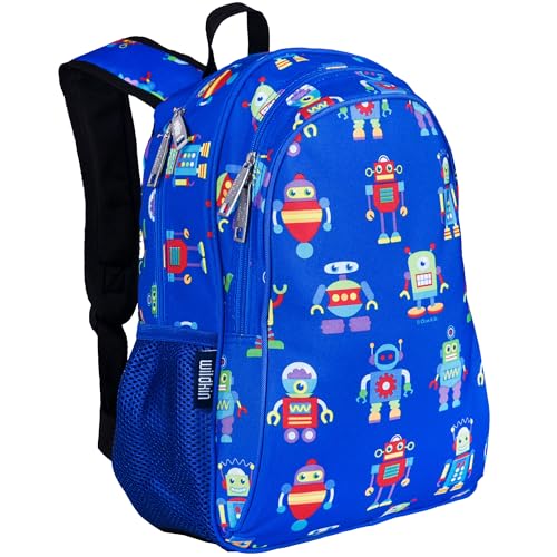 Image of Wildkin 15 Inch Backpack for Kids, Robots | Ages 5-10, padded straps, side water bottle pocket - coordinates with matching Wildkin lunch boxes and water bottles